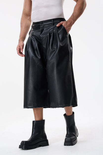 Iron Grip Leather Wide Leg Capri Pants