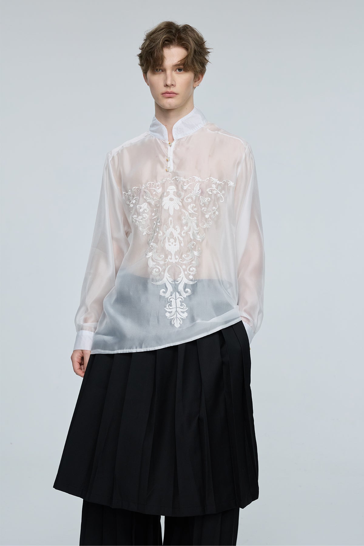 Iron Hue Long Sleeve Embroidery Top
