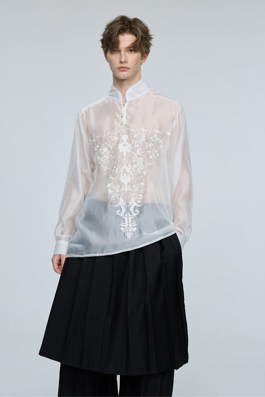 Iron Hue Long Sleeve Embroidery Top