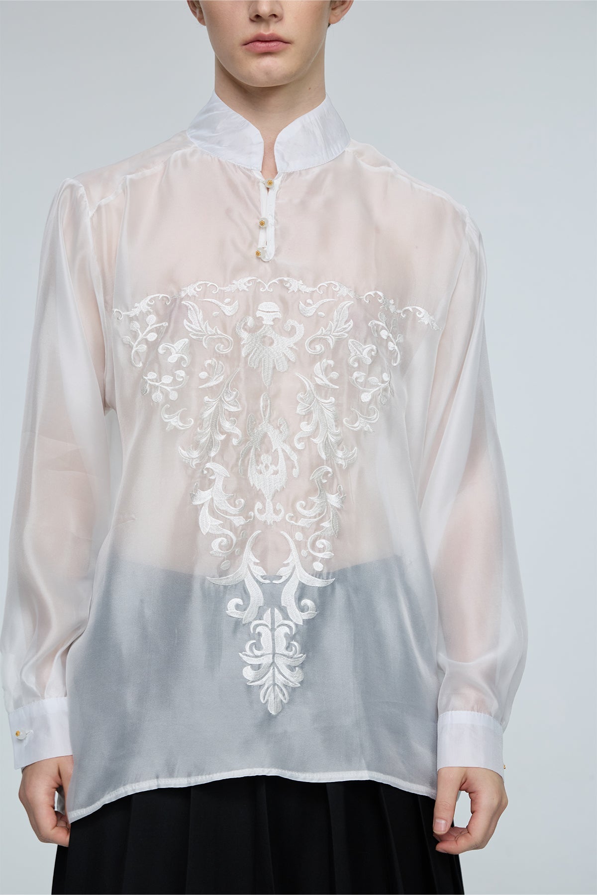 Iron Hue Long Sleeve Embroidery Top