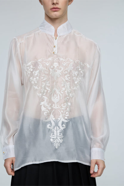 Iron Hue Long Sleeve Embroidery Top