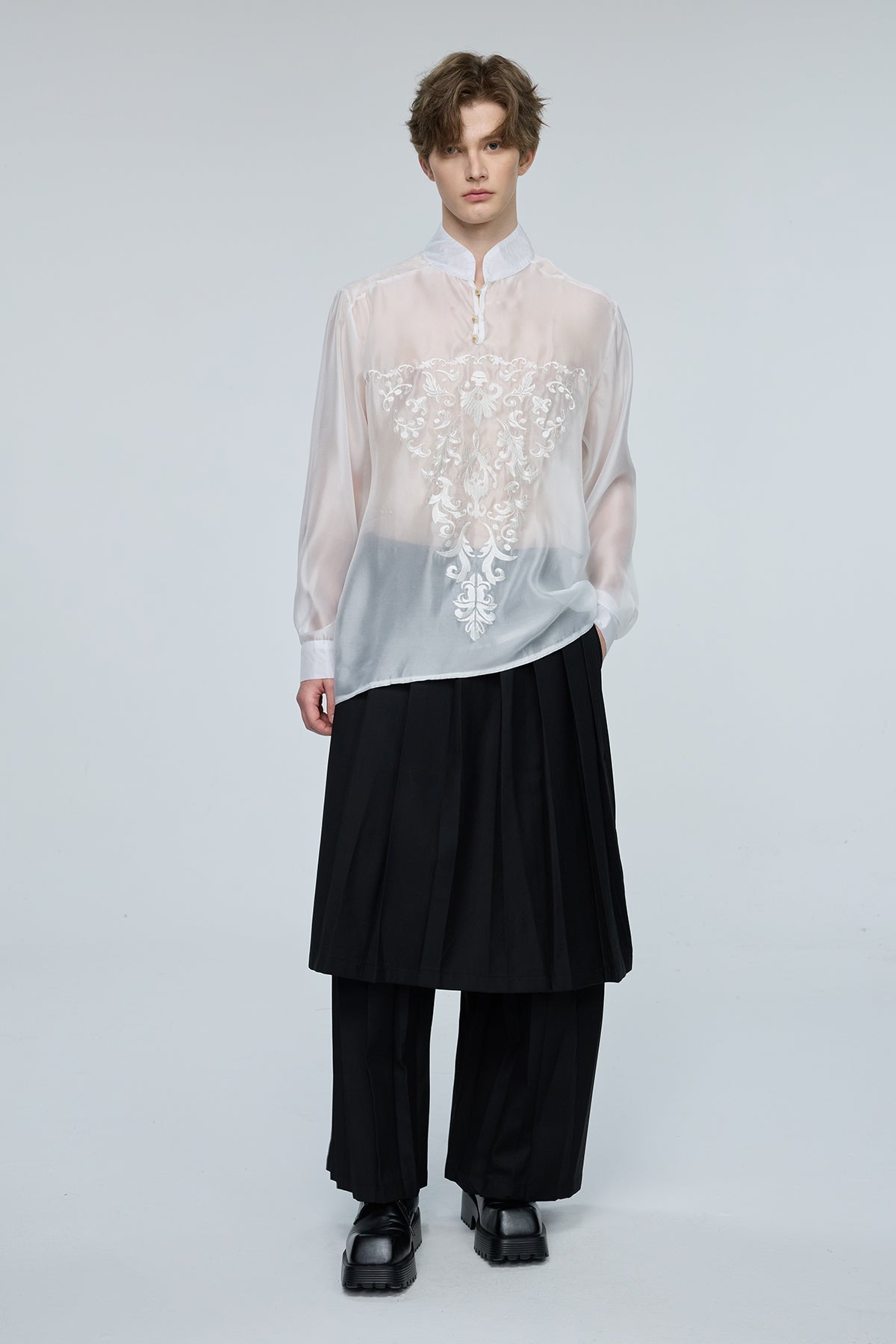 Iron Hue Long Sleeve Embroidery Top