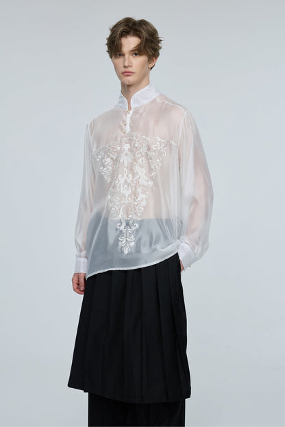 Iron Hue Long Sleeve Embroidery Top