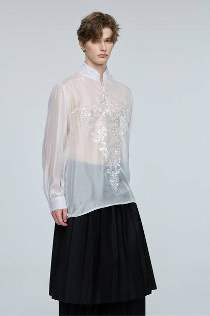 Iron Hue Long Sleeve Embroidery Top