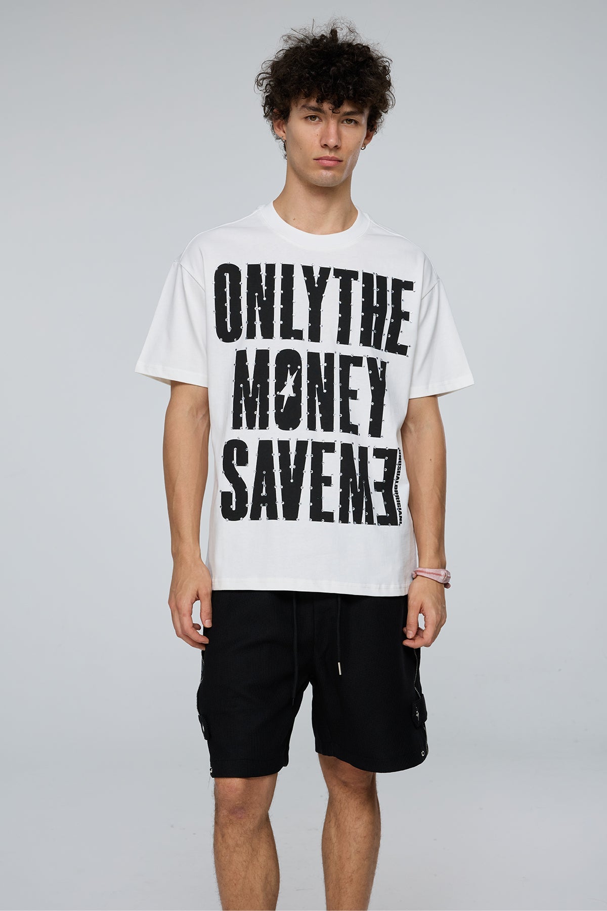 Iron Script Print Rhinestone T-Shirt