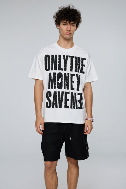 Iron Script Print Rhinestone T-Shirt