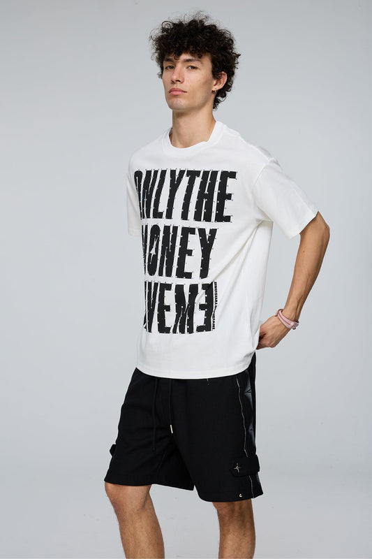 Iron Script Print Rhinestone T-Shirt