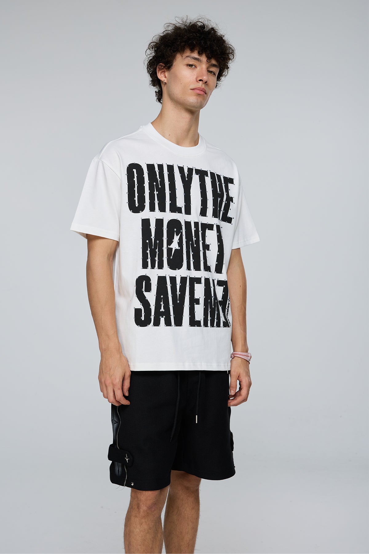 Iron Script Print Rhinestone T-Shirt