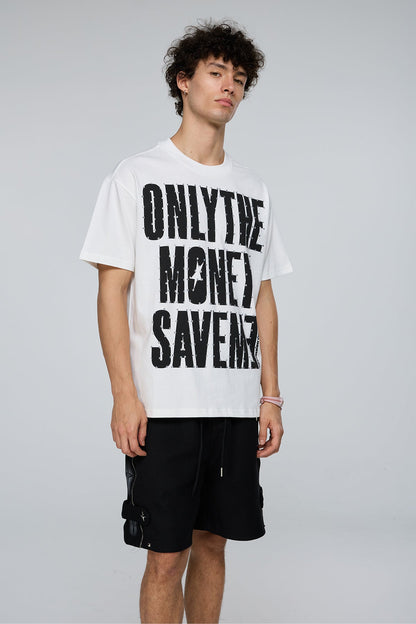 Iron Script Print Rhinestone T-Shirt