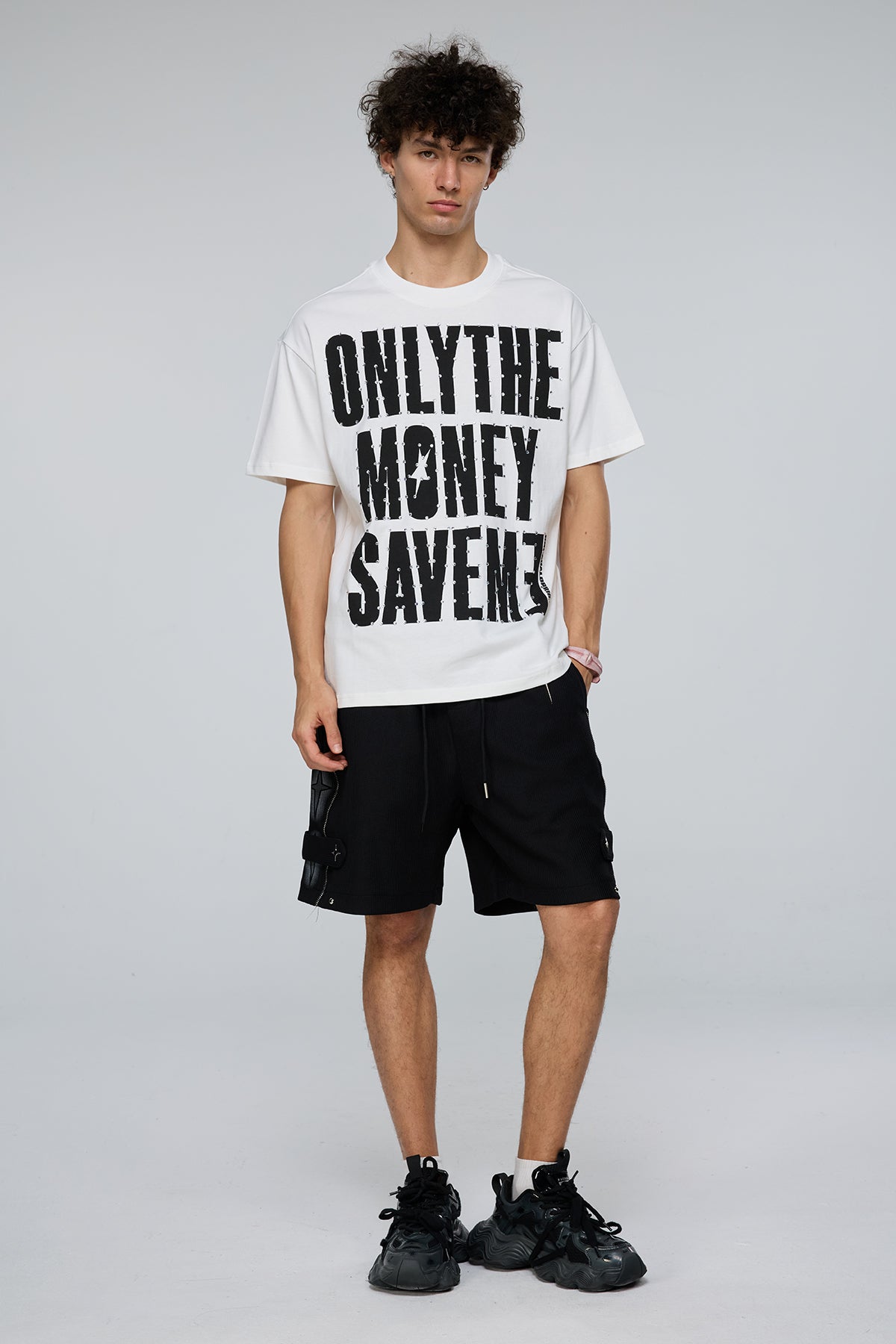 Iron Script Print Rhinestone T-Shirt