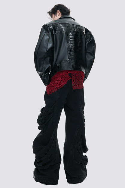 Jet Cinch Crocodile Pattern Leather Jacket
