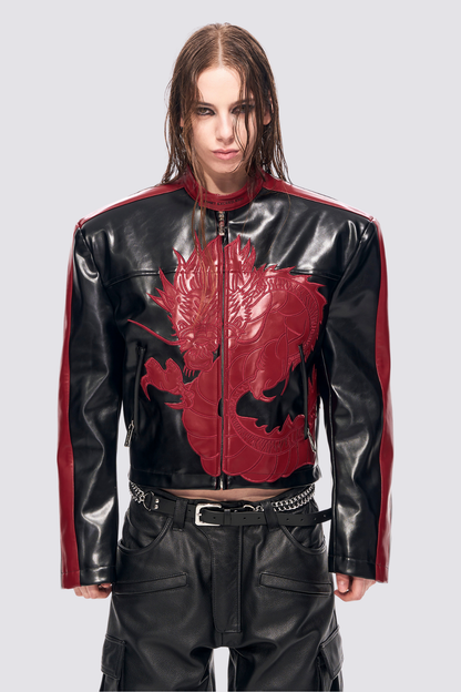 Jet Grip Embroidered Dragon Crop Jacket Red