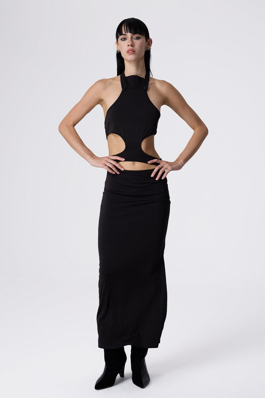 Jet Motion Halter Neck Cutout Maxi Dress
