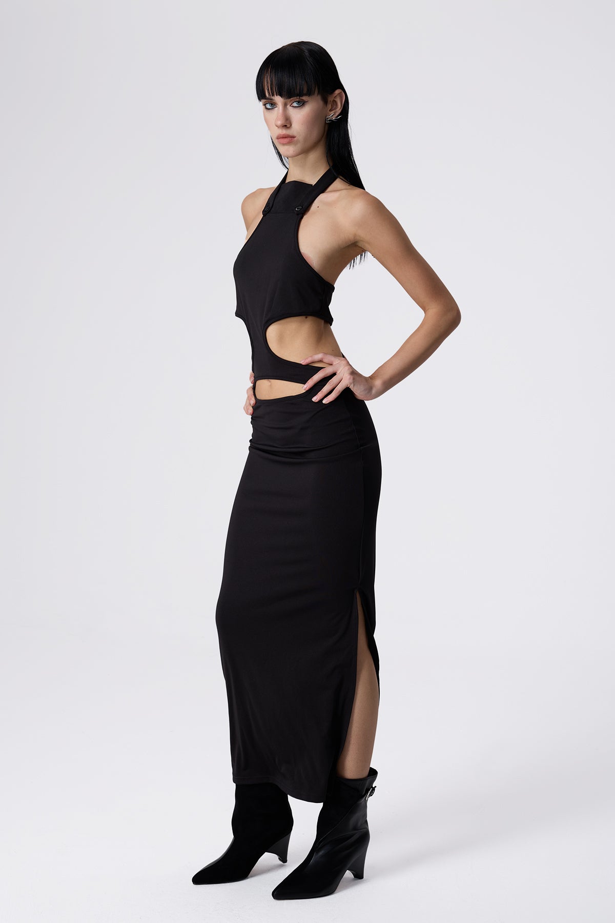 Jet Motion Halter Neck Cutout Maxi Dress