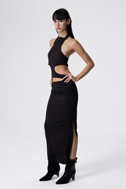 Jet Motion Halter Neck Cutout Maxi Dress