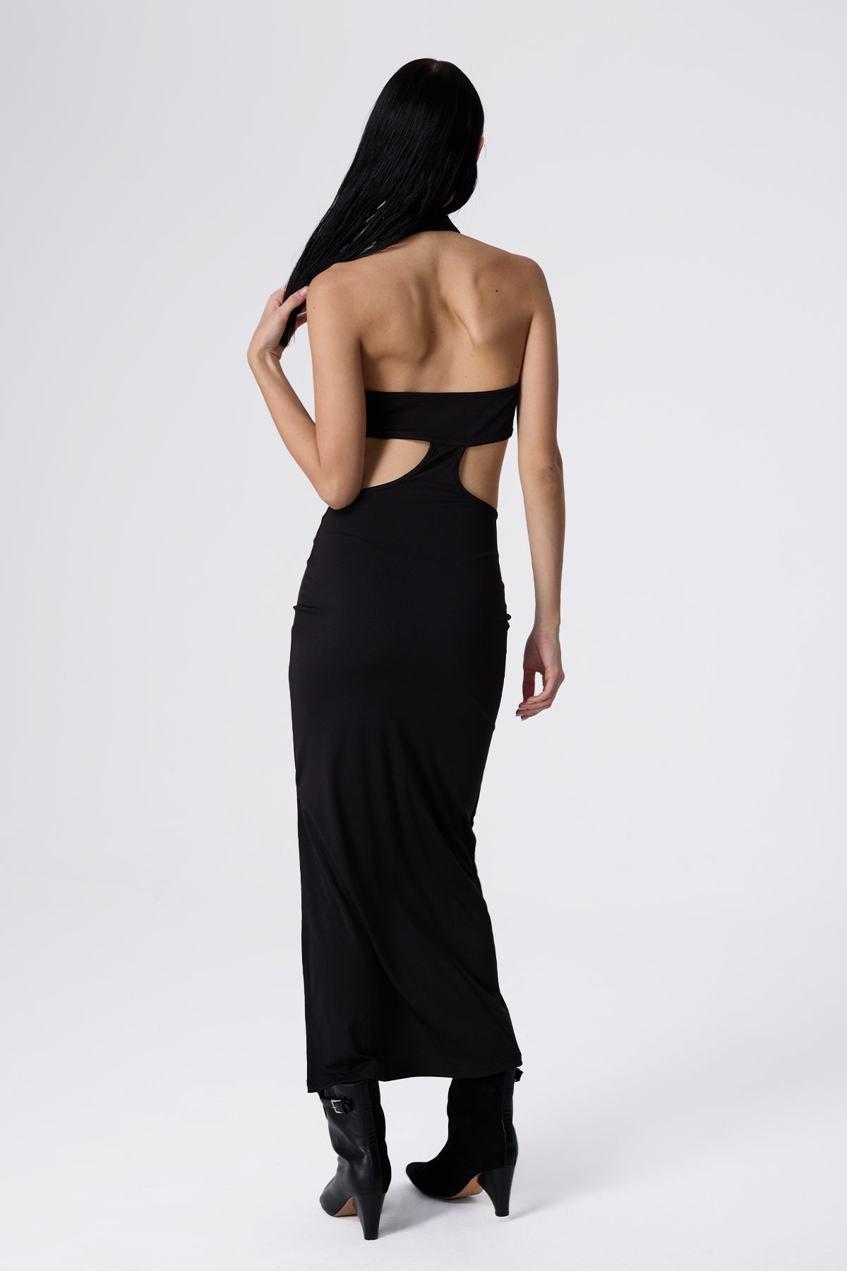 Jet Motion Halter Neck Cutout Maxi Dress