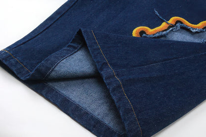 Flame Burnout Distressed Denim Shorts – Bold, Streetwear-Inspired Design