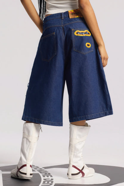 Flame Burnout Distressed Denim Shorts – Bold, Streetwear-Inspired Design