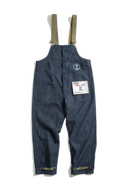 Vintage American Workwear Suspender Overalls with Wide-Leg Denim