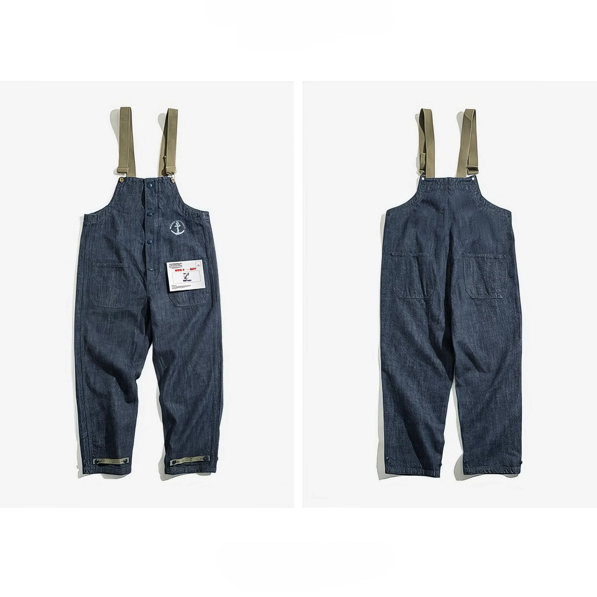 Vintage American Workwear Suspender Overalls with Wide-Leg Denim