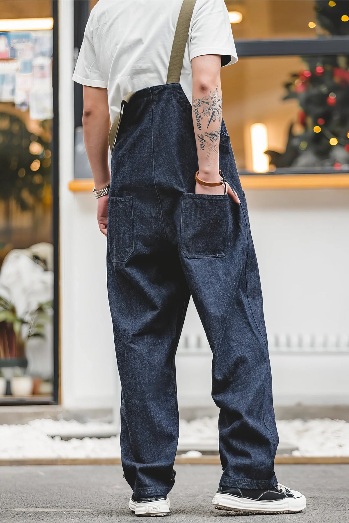Vintage American Workwear Suspender Overalls with Wide-Leg Denim