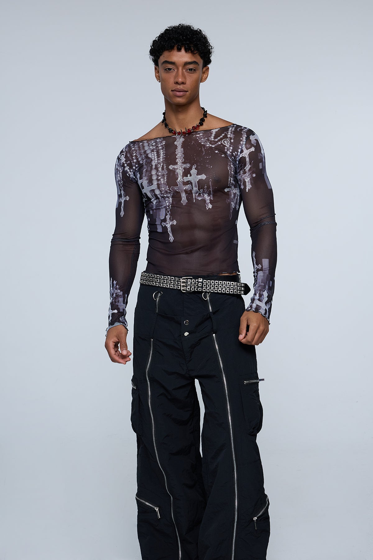 Kinetic Chaos Mesh Punk Print Top