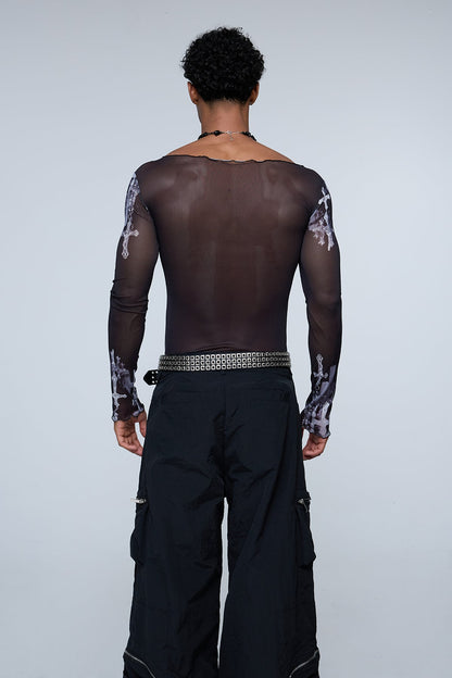 Kinetic Chaos Mesh Punk Print Top