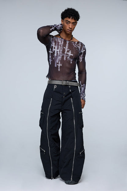 Kinetic Chaos Mesh Punk Print Top