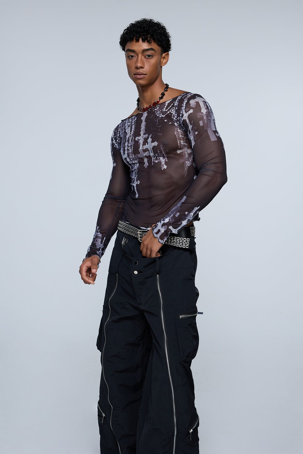 Kinetic Chaos Mesh Punk Print Top
