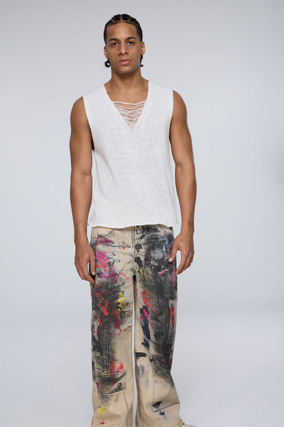 Kinetic Rib V Neck Sleeveless Knit Top