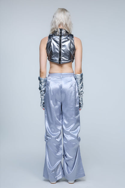 Kinetic Taper Print Ruched Wide Leg Pants