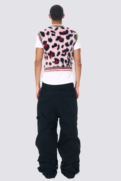 Knit Edge Leopard Fur Sleeveless Crop Top