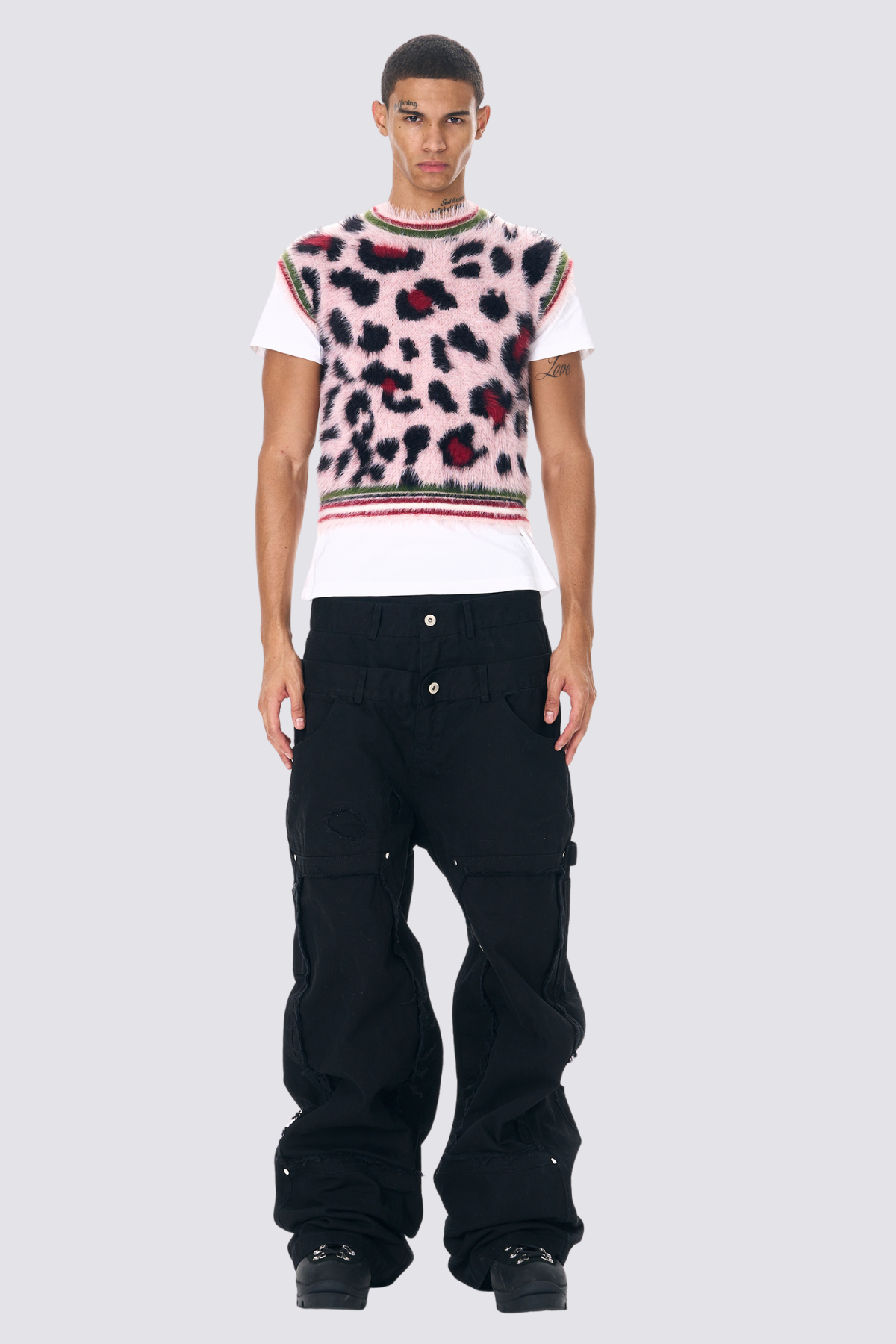 Knit Edge Leopard Fur Sleeveless Crop Top