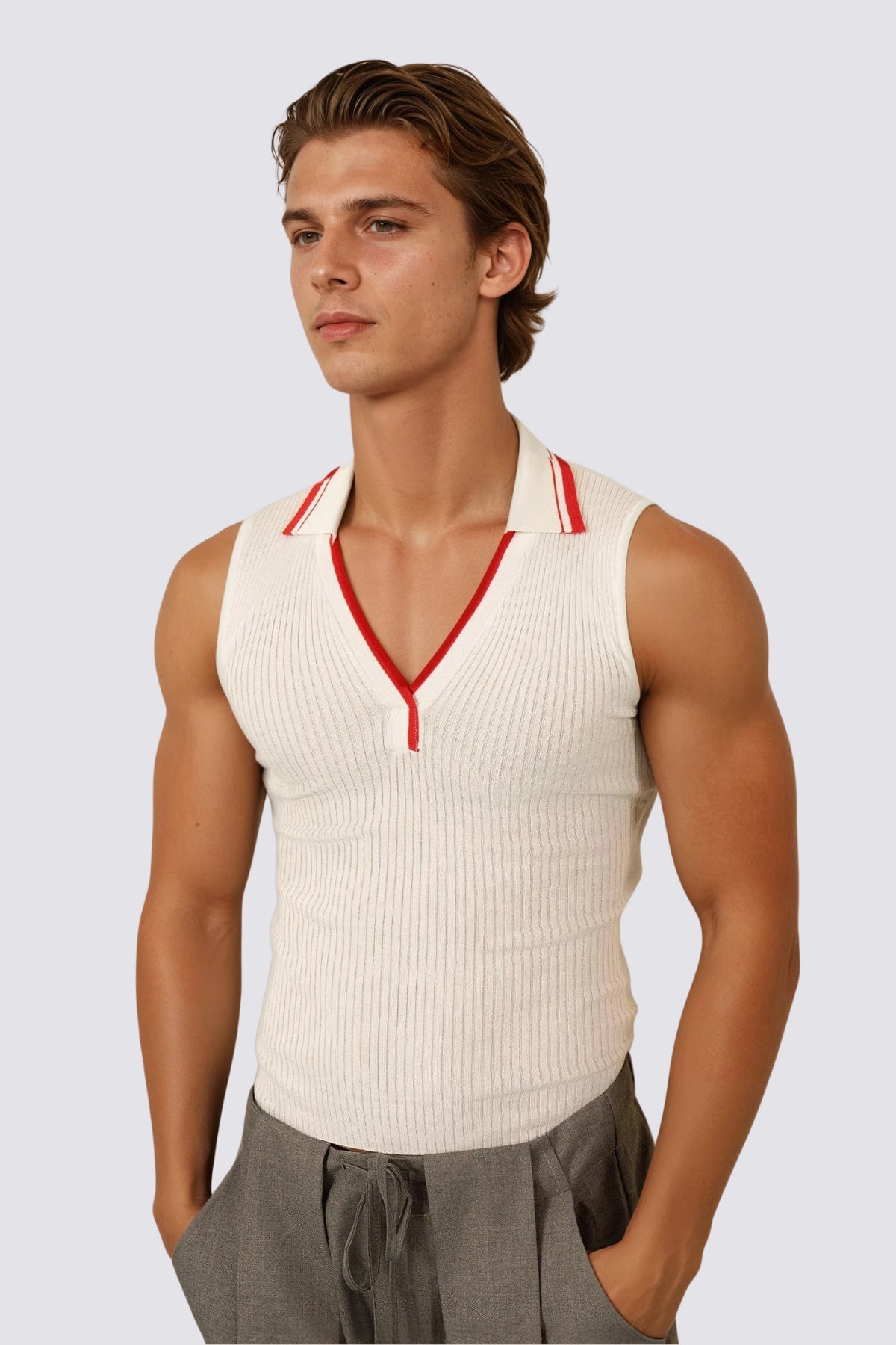 Knit Wave V Neck Sleeveless Top