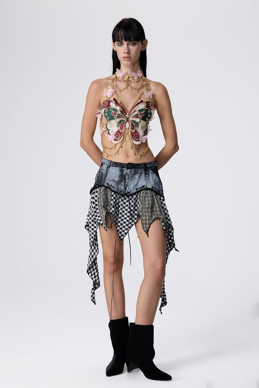 Lace Sway Butterfly Embroidery Metal Top