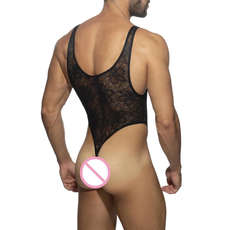 Lace T-string High Slit Bodysuit