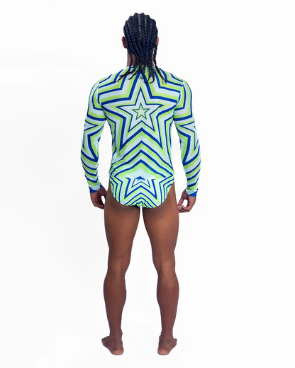 Star Mesh Crew muscle fit long sleeve mesh t-shirt in Green