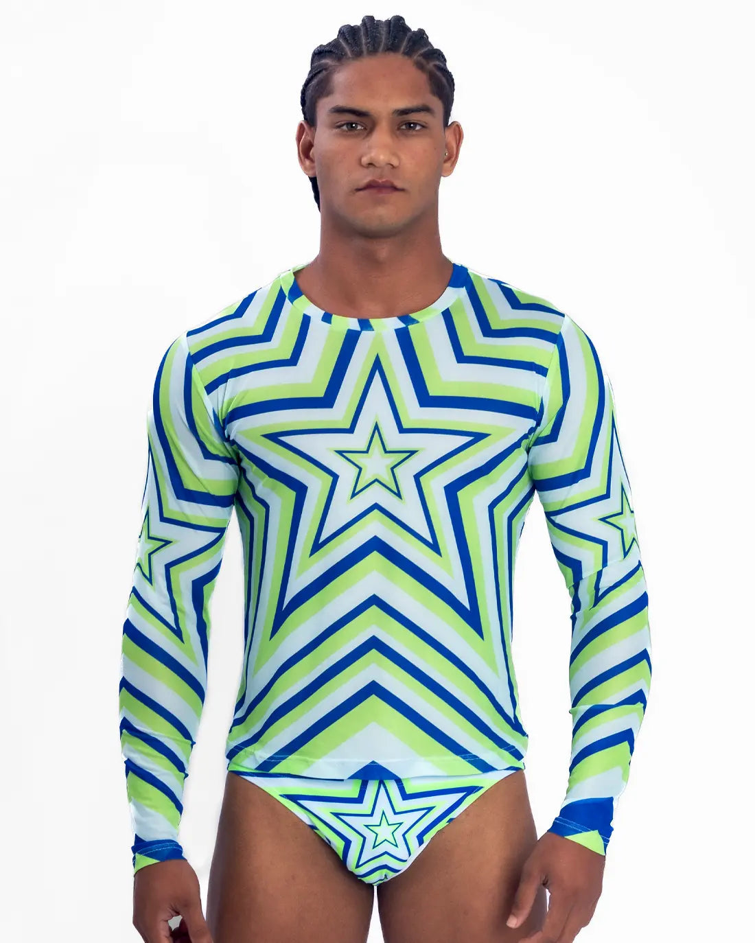 Star Mesh Crew muscle fit long sleeve mesh t-shirt in Green