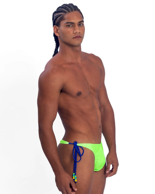 Beaded Side-Tie Mens Swim Thong - Lime Green