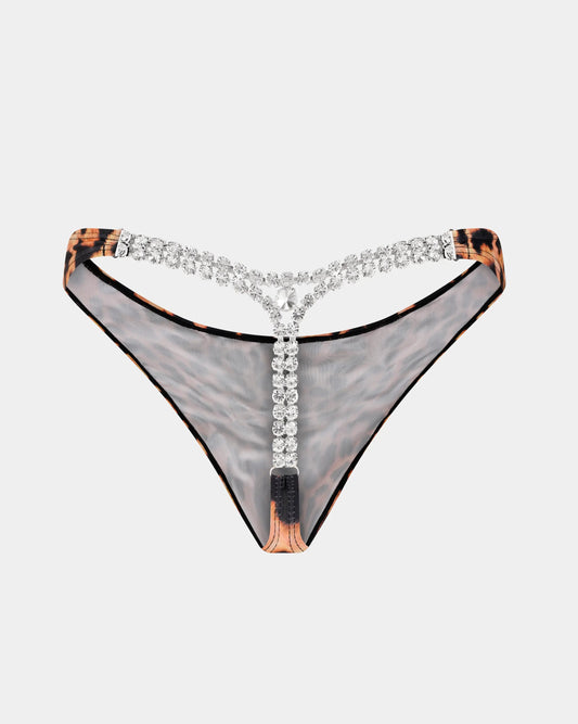 Diamond T-Back Thong in Leopard Print
