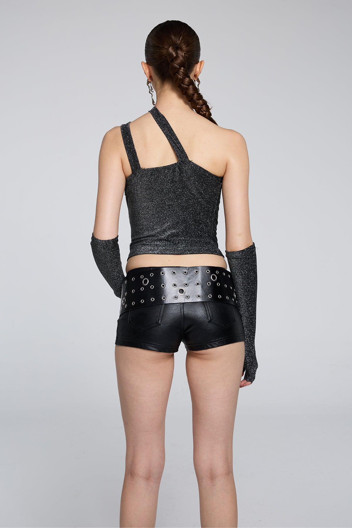 Light Asymmetry Lace Up Top With Sleeves