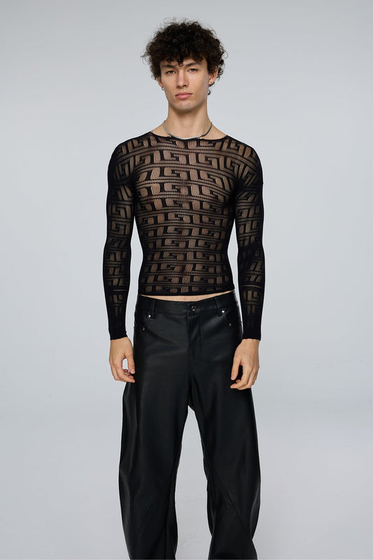 Light Diffusion Fishnet Long Sleeve Top Black