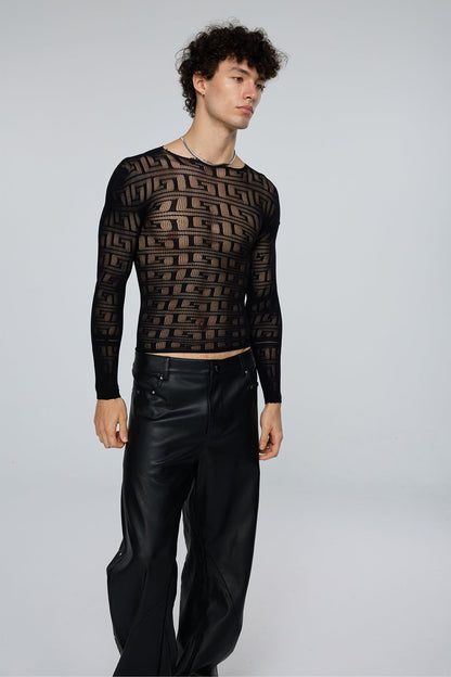 Light Diffusion Fishnet Long Sleeve Top Black
