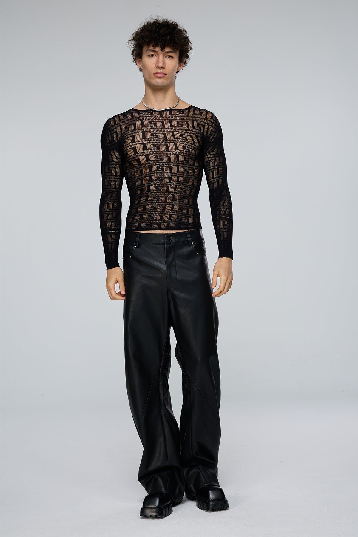 Light Diffusion Fishnet Long Sleeve Top Black