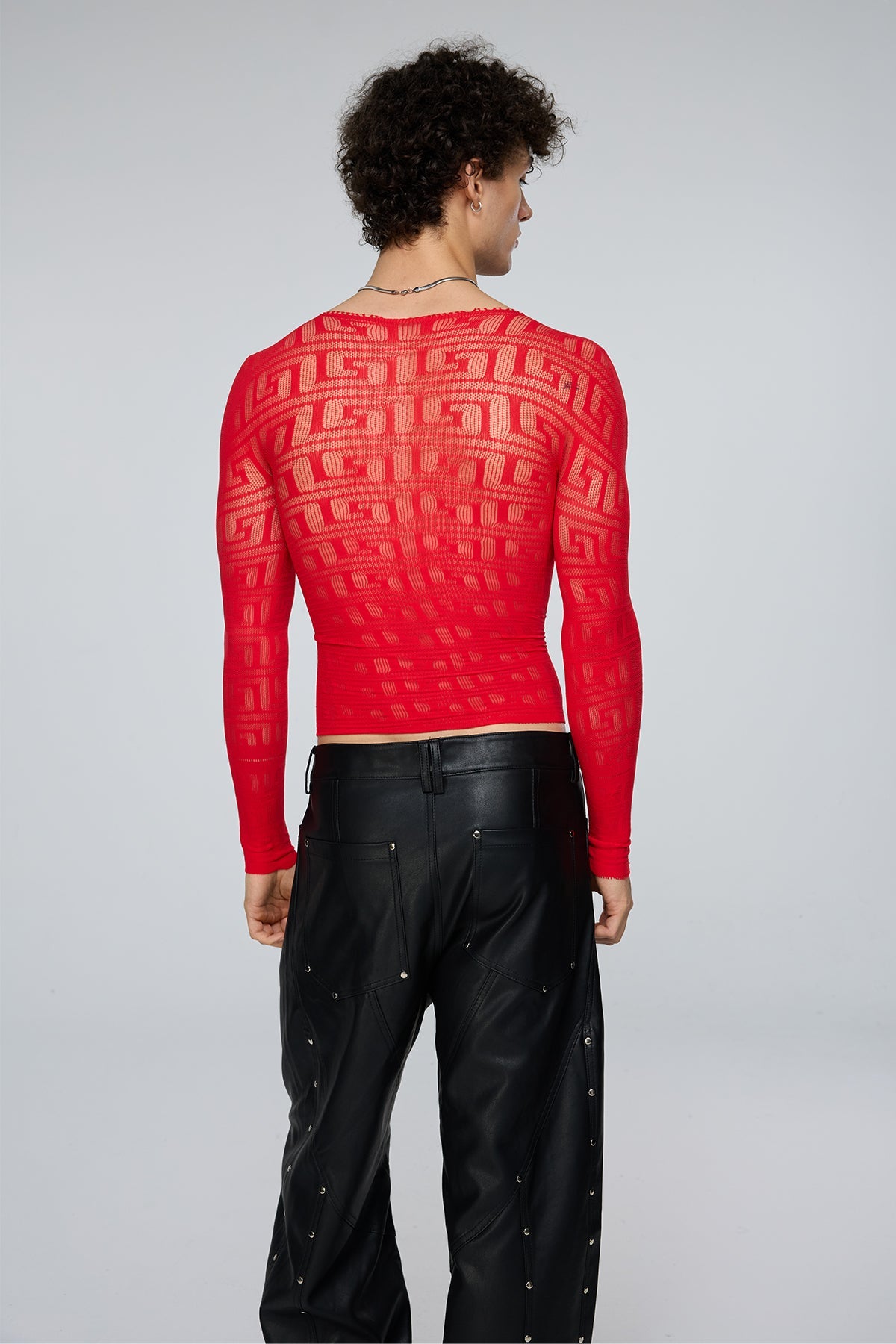Light Diffusion Fishnet Long Sleeve Top Red