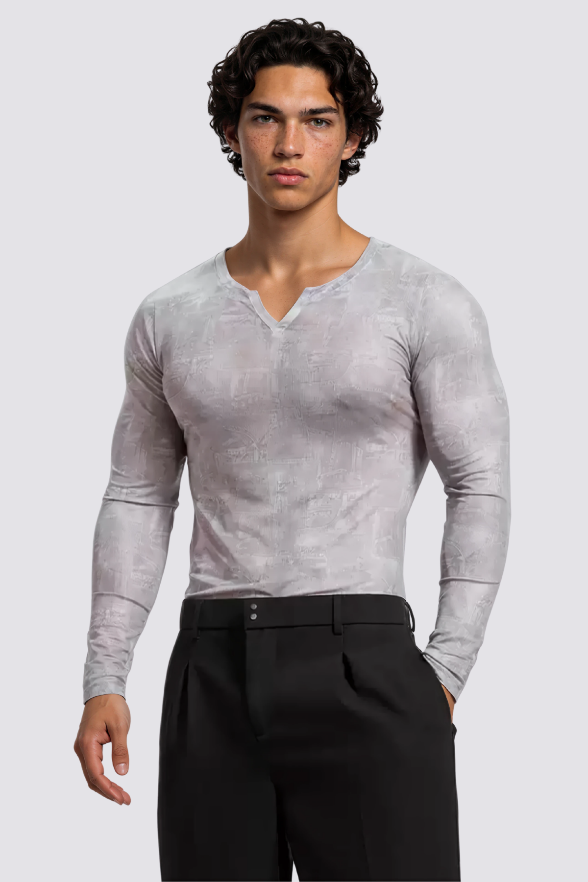Light Drift Long Sleeve Mesh V Neck Top