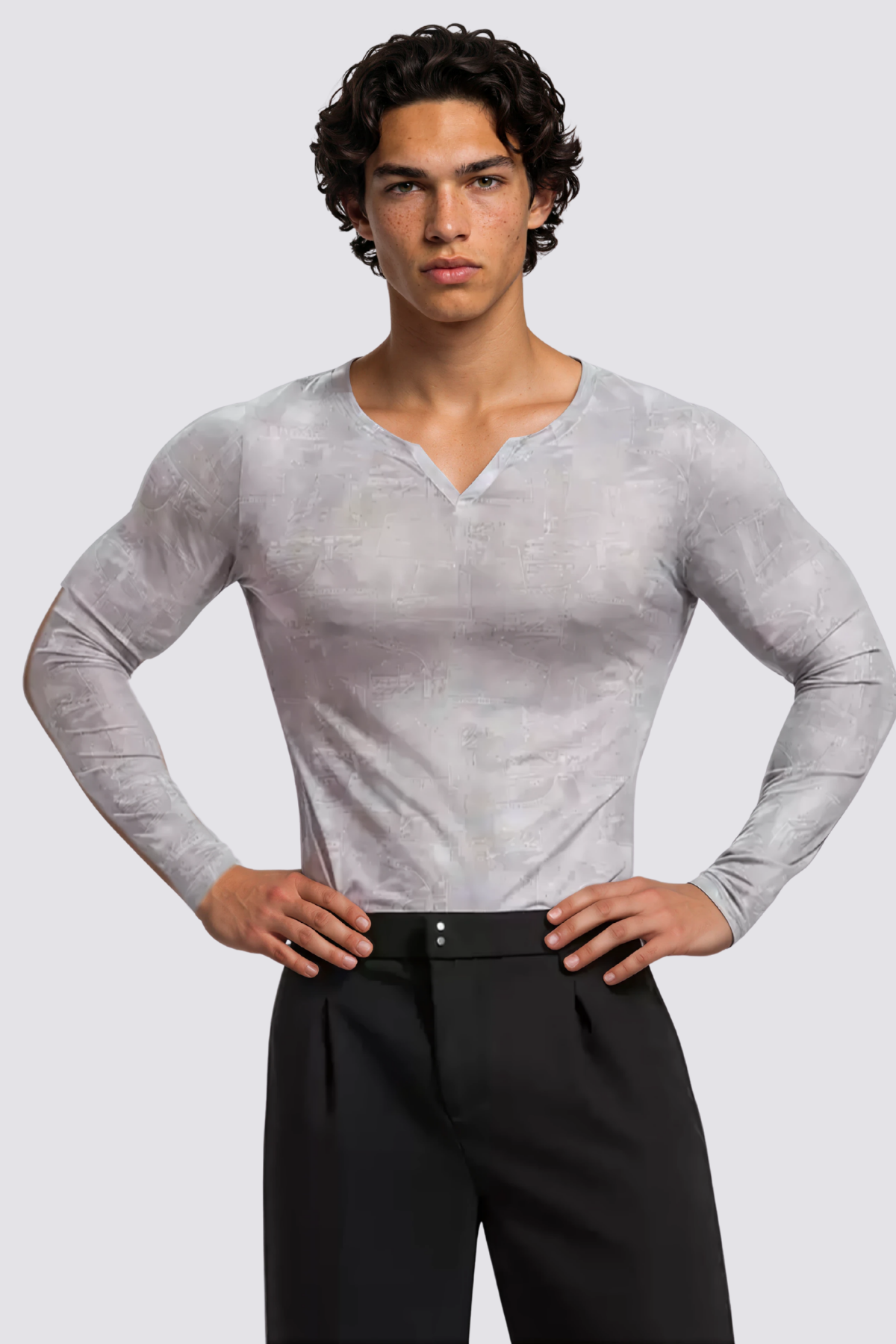 Light Drift Long Sleeve Mesh V Neck Top