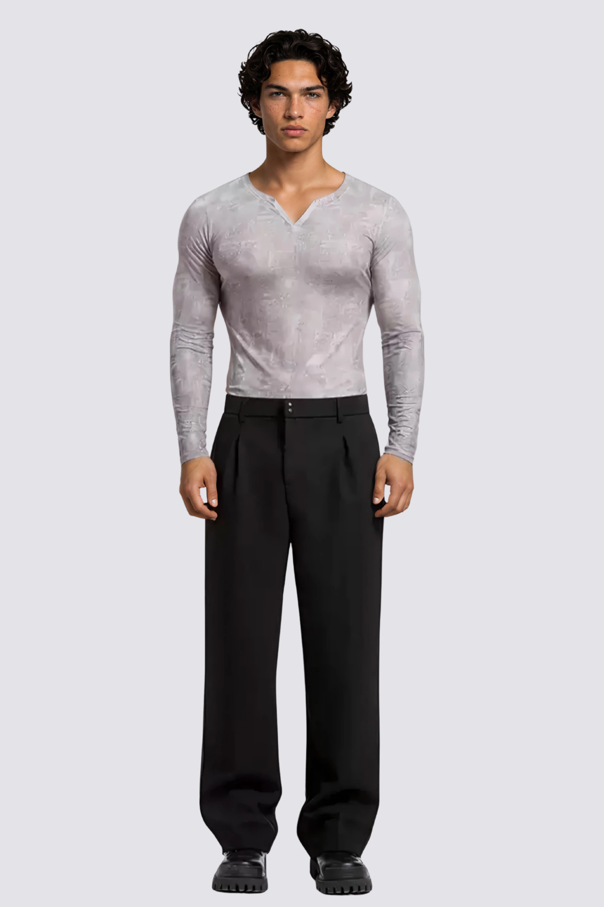 Light Drift Long Sleeve Mesh V Neck Top