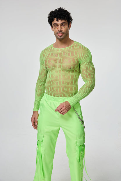 Light Glow Mesh Long Sleeve Pants Set Green