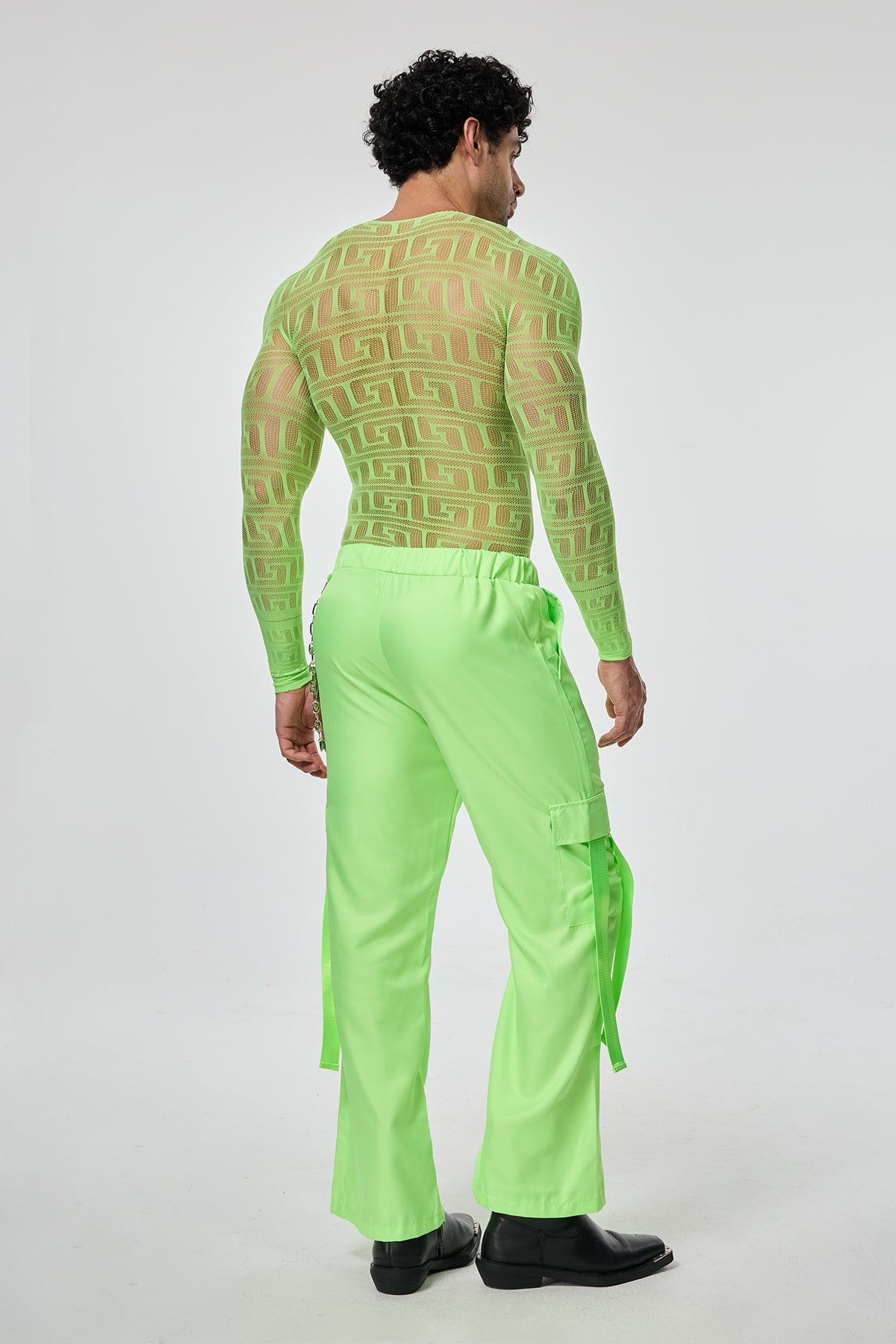 Light Glow Mesh Long Sleeve Pants Set Green